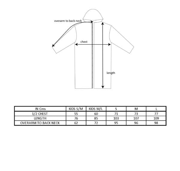 dry robe size chart