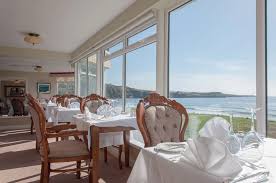 View from The Glasshouse restaurant in Sandhouse Hotel, looking out at the sea.